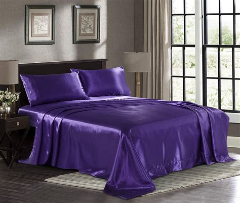 Purple sheets. 5Pcs Purple Satin Sheets Set Full Size Satin Sheets Purple Silk Sheets Breathable Luxury Bedding Sheets Set with 1 Satin Flat Sheet,1Deep Pocket Fitted Sheet,3 Pillowcases. Options: 4 sizes. 4.4 out of 5 stars. 537. $28.99 $ 28. 99. FREE delivery Sat, Mar 9 on $35 of items shipped by Amazon +8. 