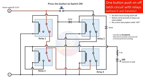 Push button switch circuit diagram.  Key item features Latching ON-OFF Switch: Press on...