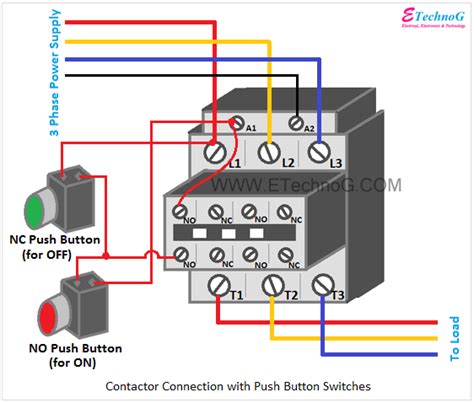 Push button switch connection.  Also, learn how connect them to a contactor In Electronic Devi...