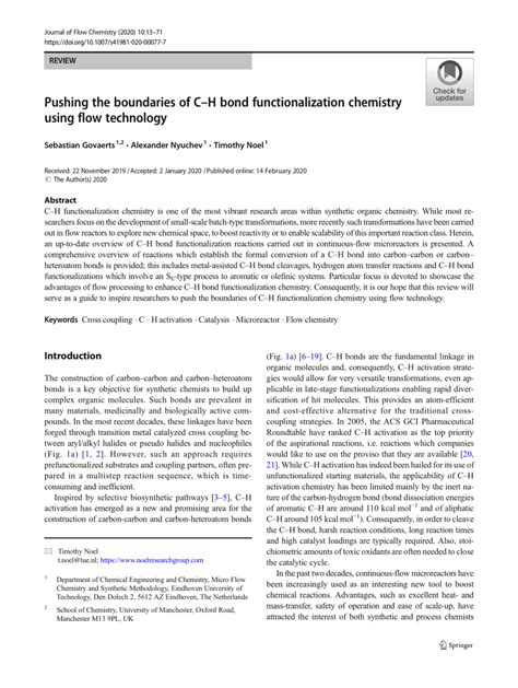 Pushing The Boundaries Of C H Bond Functionalization Chemistry Using Flow Technology Springerlink