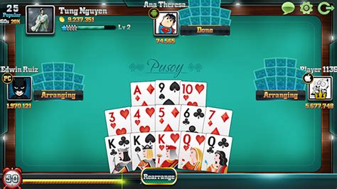 About this game. arrow_forward. Improve your skills playing online Pusoy (also known as Chinese poker or 13 card game), the most exciting card game. The rules of Pusoy are simple. Arrange your given …. 