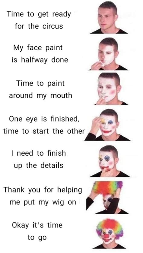 Put on clown makeup meme. When applying hobo clown makeup, create fake stubble and tired eyes. Learn more about hobo clowns and how to put on hobo clown makeup in this free instructio... 