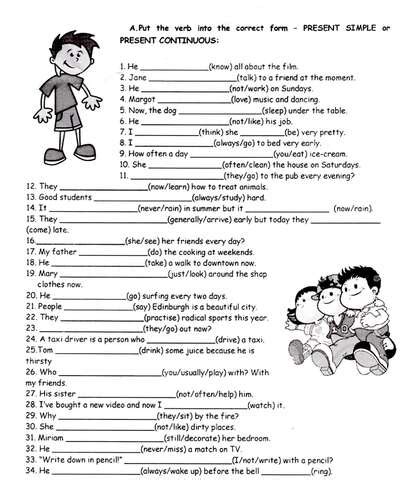Put the verbs in brackets into the correct form of the present simple or present continuous,as