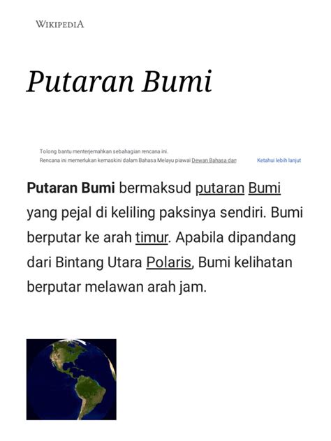 Putaran Bumi - Wikipedia Bahasa Melayu, ensiklopedia bebas