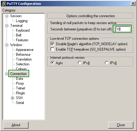 Putty inactive connection timeout.  If you set your seconds between Go to the PuTTY client a...