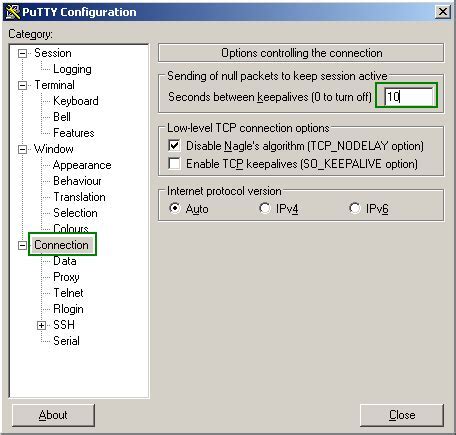 Putty inactive to active.  Click Connection in the Category pane.  I have started a process usin...