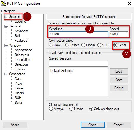 Putty not opening serial connection.  In this mode, text typed into the PuTTY window will...