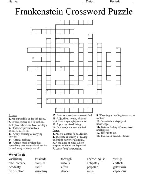 Puzzle Frankenstein Answers Crossword