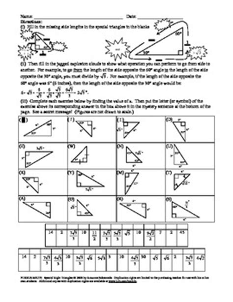 Puzzle Math Special Right Triangles Trigonometry