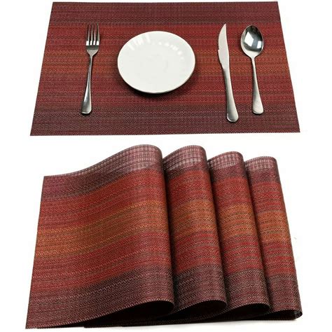 Pvc placemats. Placemats Set of 6, Placemats Place Mats for Kitchen Dining Table, Heat-Resistant Anti-Skid Stain Washable PVC Table Mats, Easy to Cleaning Woven Vinyl Dinner Mats,12 x 18 inch (Gold)… 4.6 out of 5 stars 161 