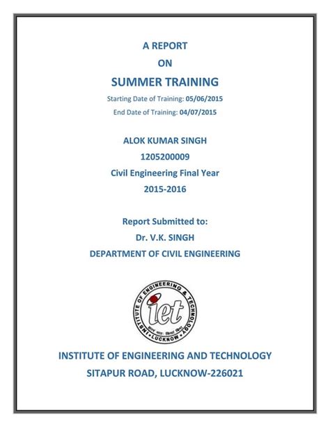 Pwd summer training report civil engineering building construction.  It includes an o...