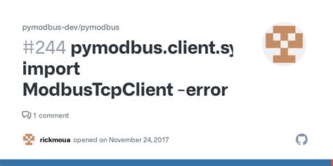 Pymodbus client sync could not open port. modbus] Pymodbus: M91: Modbus Error: [Connection] Fa...
