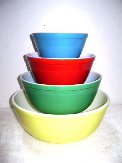 Pyrex nesting bowl. But the colored vintage Pyrex bowls, which debuted in 1947 and lasted well into the 1980s are what collectors go crazy over. ... chip ‘n dip sets, nesting mixing bowls, refrigerator sets that include square-shaped stackable … 