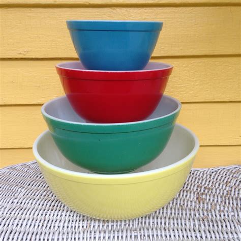 Vintage Pyrex Primary Colors Nesting / Mixing Bowls, Classic 4 Color Complete Set, Midwest Farmhouse Retro Grandma's Kitchen, USA 5 out of 5 stars (1.4k) $ 198.95. Add to Favorites Set of 4 - Vintage Pyrex Primary Colors Mixing Bowl Set - Yellow Green Red and Blue 5 out of 5 stars (241) $ 180.00. Add to Favorites Primary colors mixing bowls, ….