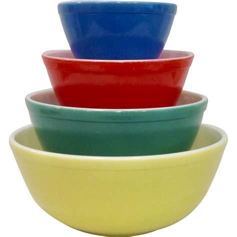 Primary Colors (Blue) The Primary Colors Bowl Set originally retailed for $2.50. Primary Colors was the first Pyrex opal ware ever produced. A collaborative effort between Corning Glass Works and the United States Government resulted in Pyrex opal ware. Proclaimed as the “World’s most famous mixing bowl set,” the Primary Colors set was .... 