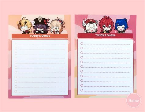 Pyro characters - Checklist Notepads cute Stationery - Thoma HuTao ...