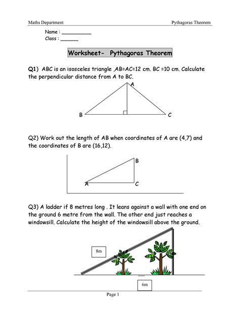Pythagorean theorem word problems worksheet with answers. measures 8 inches and the other leg measures 5 inches. According to the Pythagorean Theorem, 82 + 52 = C2 64 + 25 = C2 89 = C2! 89=C C"9.43398 inches 2. We need to find the length of one leg of a right triangle where the other leg measures 16 cm and the hypotenuse measures 20 cm. According to the Pythagorean Theorem, 202 = x2 + 162 