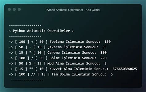 Python Aritmetik Operatörler. 