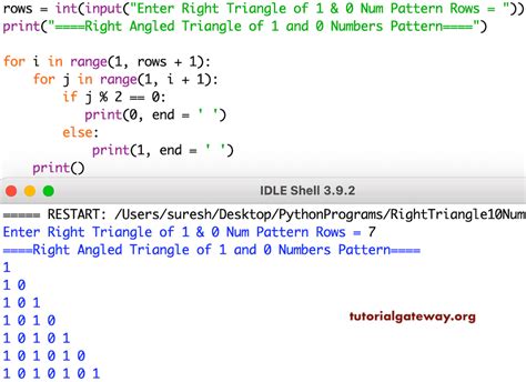 Python Program to Print Right Triangle of 1 and 0