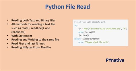 Python file read.  Learn to use eadlines() method.  Reading files allows you to ...
