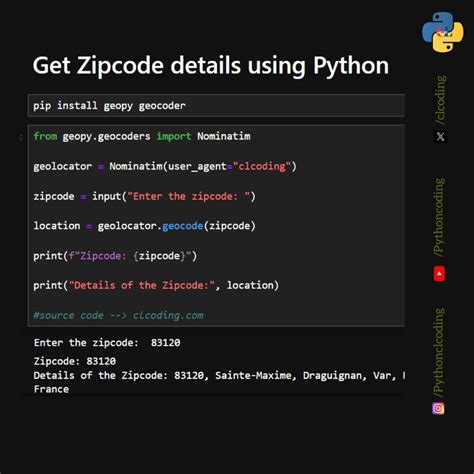 Python get zipcode from city. .  I used this code to try to get the zipco...
