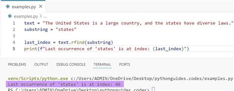 Python index of last occurrence in string.  The index() method raises an except...