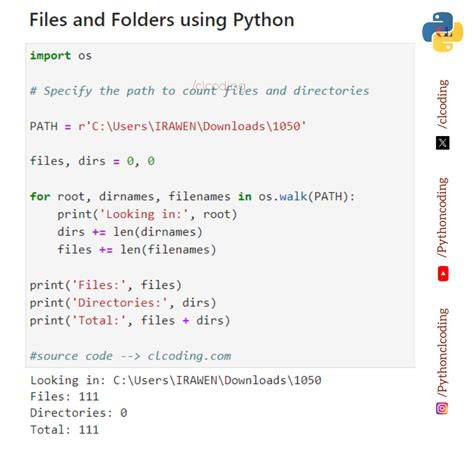 Python number of files in directory.  This Python script counts the number of files and direct...