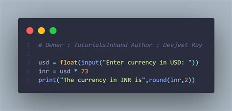 Python program to convert us dollars to indian rupees - tutorialsinhand