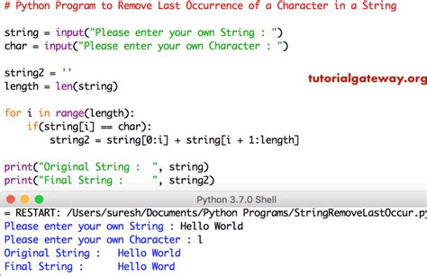 Python remove last instance of character from string.  I discussed methods such as us...