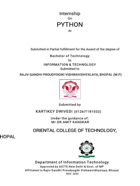 Python training report pdf.  PYTHON Training report.  Internship report on Python programming e...