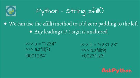Python zfill right. zfill () function is used to pad strings in the Series/Index b...