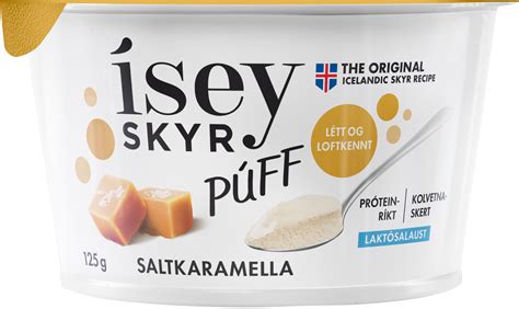 Púff - Ísey skyr Púff kaffi og súkkulaði. Innihald: Undanrenna, vatn, rjómi (5%), ólígófrúktósi, gelatín, karamellusíróp, maíssterkja, ýruefni (mónó- og díglýseríð mjólkursýru), …