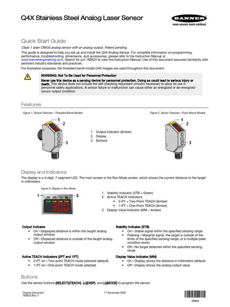 Q4X Stainless Steel Laser Sensor Quick Start Guide