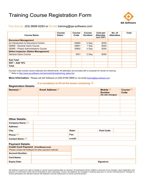 QA Software Training Course Registration Form