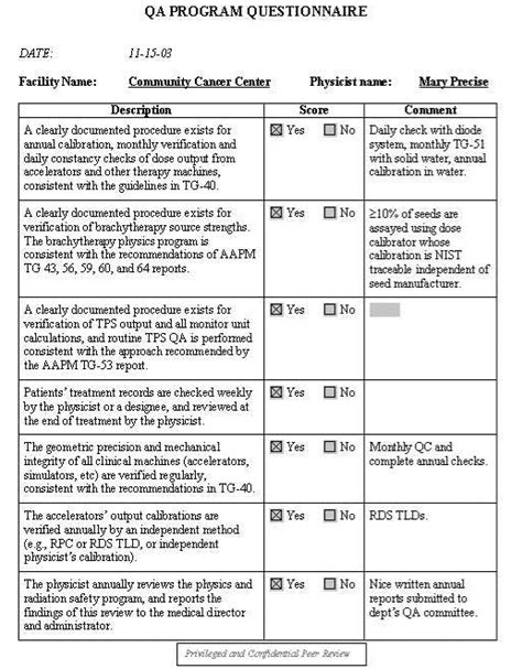 QA program questionnaire. This checklist is designed to guide the