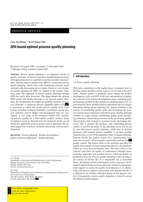 QFD based optimal process quality planning SpringerLink