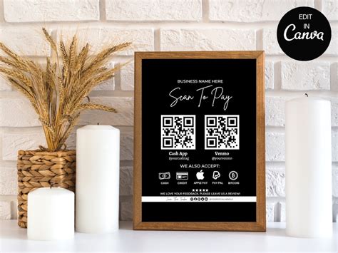 QR Code Sign Template Scan to Pay Sign CashApp PayPal Sign Etsy in