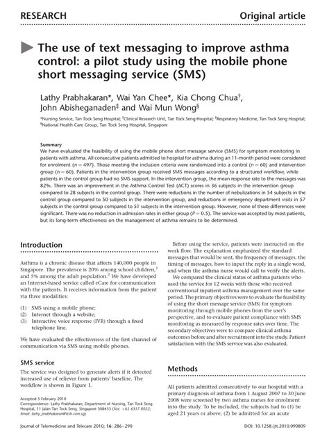 QThe use of text messaging to improve asthma control: a pilot …