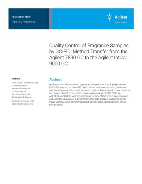 Quality Control of Fragrance Samples by GC-FID: Method ... - Agilent - wintechmobiles.com