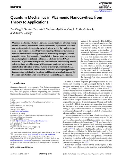 Quantum Mechanics in Plasmonic Nanocavities: from Theory to ... - wintechmobiles.com