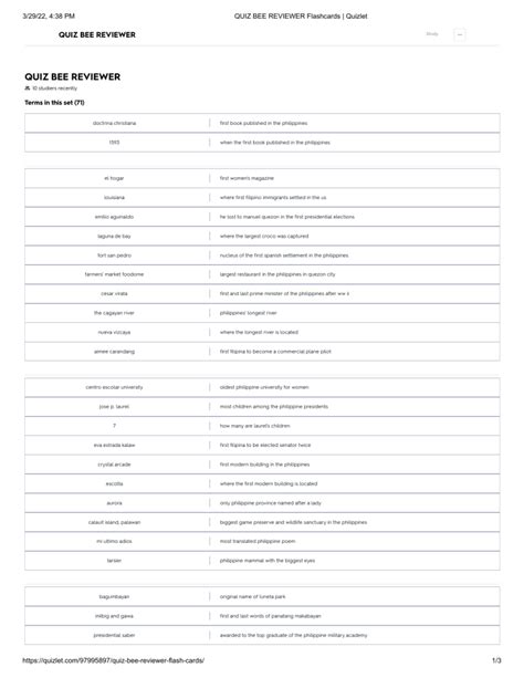 QUIZ BEE REVIEWER Flashcards Quizlet