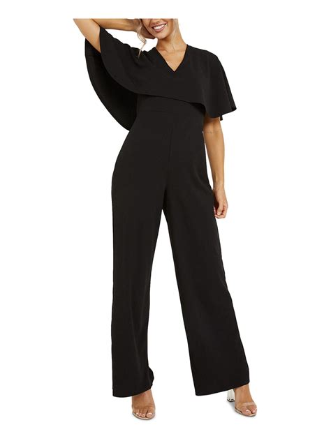 QUIZ Womens Black Stretch High-waisted Dolman Sleeve Wide Leg Jumpsuit …