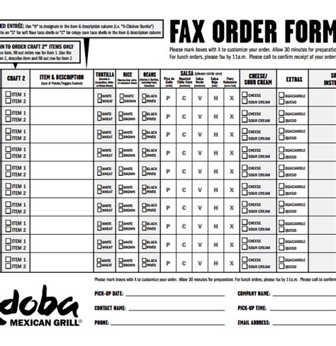 Qdoba Fax Order Form Free Job Application Form