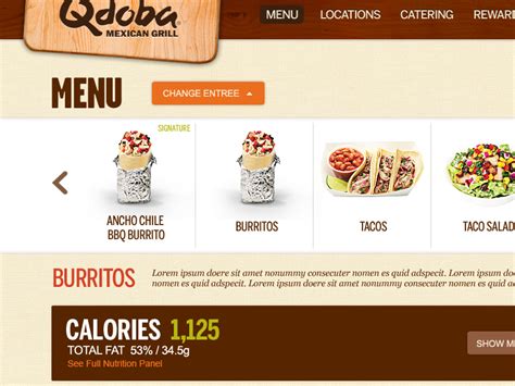 Below are the full nutrition facts for the full Qdoba Mexican Grill menu. Select any item to view the complete nutritional information including calories, carbs, sodium and Weight Watchers points. You can also use our calorie filter to find the Qdoba menu item that best fits your diet.. 