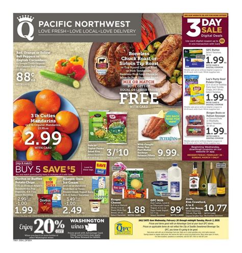 Aug 30, 2022 · Learn about the current QFC weekly ad, valid Aug 31 – Sep 06, 2022. The circulars offer great value and savings on hundreds of household and grocery items from your favorite brands. Make your Labor Day celebration and enjoy the special sale prices on your favorite items, such as Home Chef Smoked St. Louis Style BBQ Ribs, Hebrew National Beef ... . 