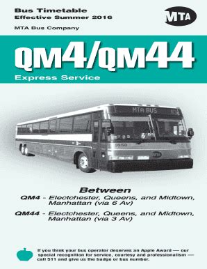TIP: Enter an intersection, bus route or bus stop code. Route: QM4 Electchester - Midtown Via 6Th Av. Via Jewel Av. Choose your direction: to ELECTCHESTER 164 ST via JEWEL AV; to MIDTOWN 57 ST via 6 AV . ... QM4 to MIDTOWN 57 ST via 6 AV. No scheduled service for the QM4 to MIDTOWN 57 ST via 6 AV at this time. 164 ST/HORACE ….