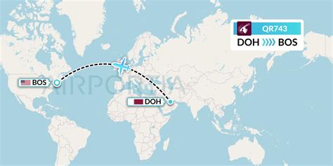 International flight QR743 by Qatar Airways serves route from Qatar to United States (DOH to BOS). The flight departs Doha, Hamad on February 12, 08:15 and arrives Boston, Gen. Edward Lawrence Logan terminal «E» on February 12, 14:30. Flight duration is 14h 15m. QR 743.. 
