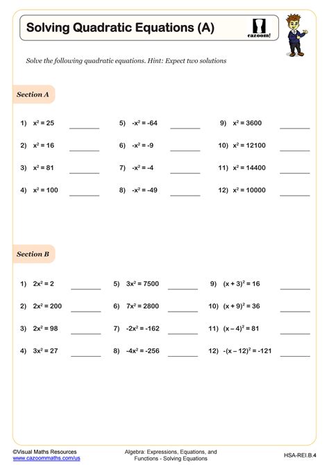 Quadratic Application Worksheet worksheet