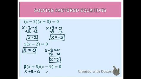 Quadratic Equations Solving an Equation Written in Factored Form YouTube