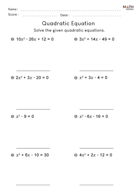 Quadratic Formula Worksheet Algebra 1